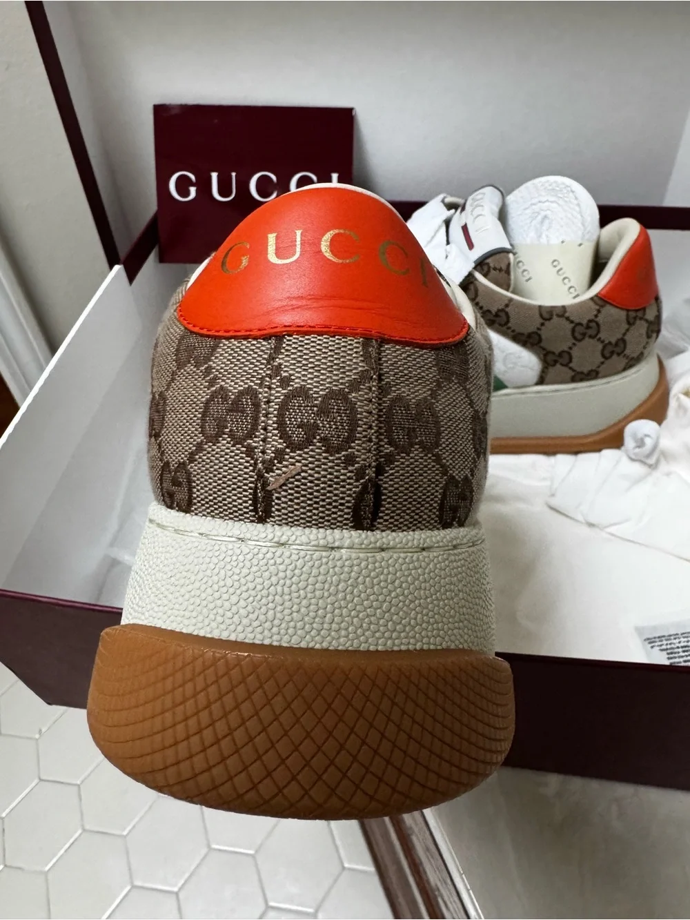 Gucci Brown GG Canvas Sneakers with White, Red & Green Accents